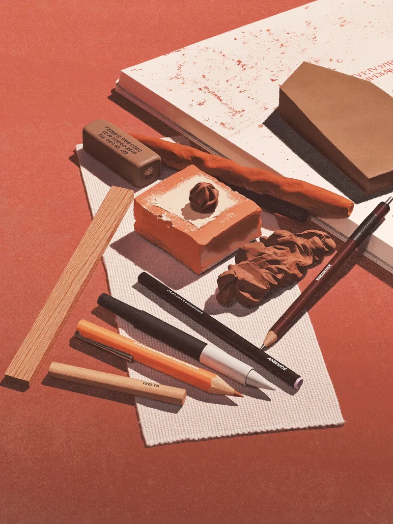 Illustration eines Zeichenwerkzeug-Sets, geordnet angeordnet